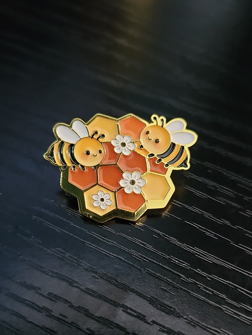 Cute Bee Honeycomb Enamel Pin - Yellow & Orange